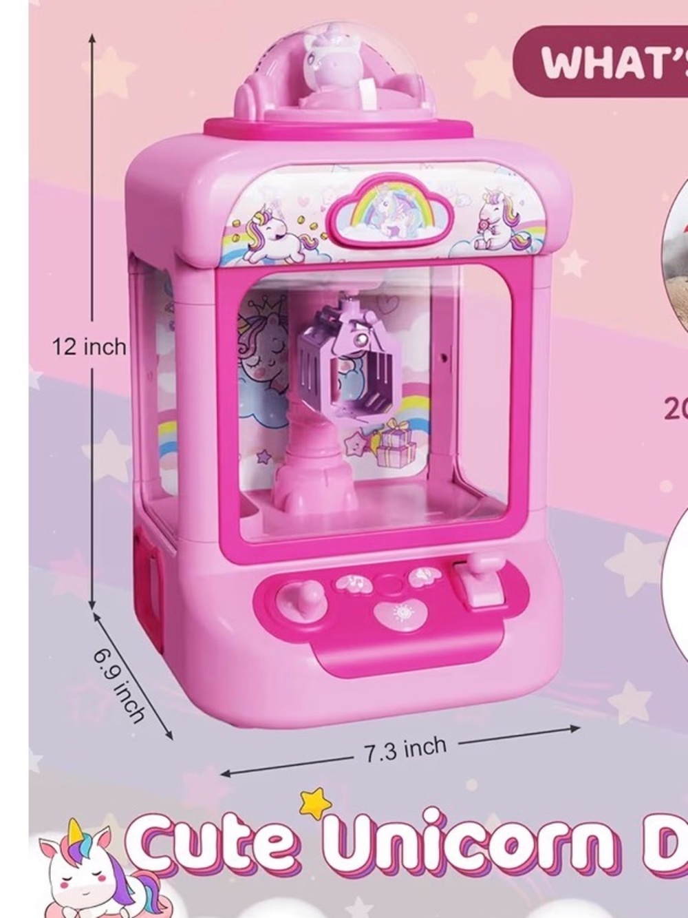 Pink Unicorn Claw Machine Toy - Kids Arcade Game works- no toys included used